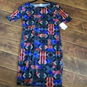 NWT LuLaRoe Julia Dress XL | 80s 90s Y2K Geometric Print Fitted Midi pencil xl